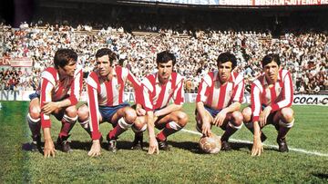 Quinteto histórico del Atlético: Ufarte, Luis Aragonés, Gárate, Irureta y Alberto.