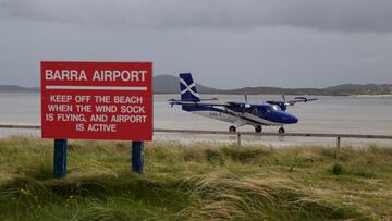 Barra Airport in Scotland is unique as it utilizes a tidal beach as its runway, with flights only to Glasgow and departures timed to coincide with low tide (Photo: Tom Parnell)