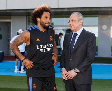 El presidente del Real Madrid Florentino Pérez y Marcelo.