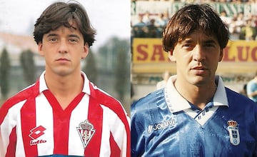 Iván Iglesias, con las camisetas del Sporting y del Oviedo.