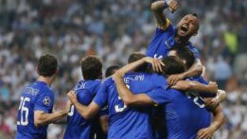 Arturo Vidal festej&oacute; con euforia el gol de Alvaro Morata, que meti&oacute; a Juventus en la final.