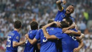 Arturo Vidal festejó con euforia el gol de Alvaro Morata, que metió a Juventus en la final.