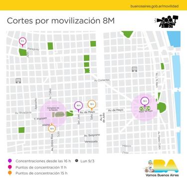 Marchas del 8M en Buenos Aires: horario, recorrido y cortes de tránsito