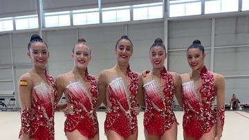 Conjunto español de gimnasia rítmica en la Copa del Mundo de Portimao.