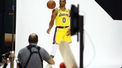 EL SEGUNDO, CALIFORNIA - SEPTEMBER 26: Russell Westbrook #0 of the Los Angeles Lakers poses for photos during Los Angeles Lakers media day at UCLA Health Training Center on September 26, 2022 in El Segundo, California. NOTE TO USER: User expressly acknowledges and agrees that, by downloading and/or using this photograph, user is consenting to the terms and conditions of the Getty Images License Agreement.   Ronald Martinez/Getty Images/AFP