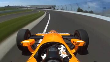 Take a spin with Fernando Alonso on the Indy Motor Speedway