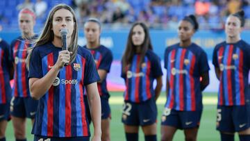 SANT JOAN DESP? (BARCELONA), 23/08/2022.- La centrocampista del Fc Barcelona Alexia Putellas, durante la presentaci¨®n del equipo antes del encuentro correspondiente al Trofeo Joan Gamper que se disputa hoy martes, entre Fc Barcelona y el Montpellier en el estadio Johan Cruyff de la localidad barcelonesa de Sant Joan Despi. EFE/Quique Garc¨ªa
