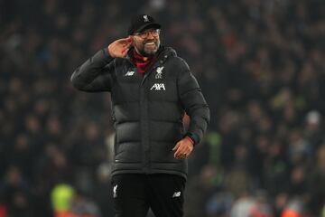 Jürgen Klopp celebrates on full-time at Anfield.