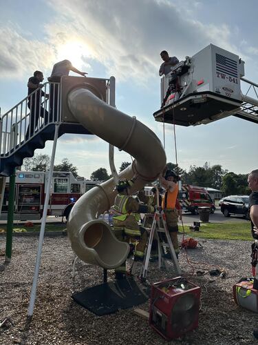 This 40-year-old man attempted to use a kids’ slide: Several fire units were needed to rescue him