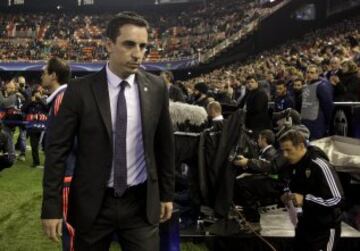 Neville during the Champions League meeting with Olympique Lyonnais in December.