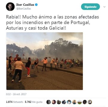 La solidaridad del mundo del deporte con los incendios de Galicia, Asturias y Portugal