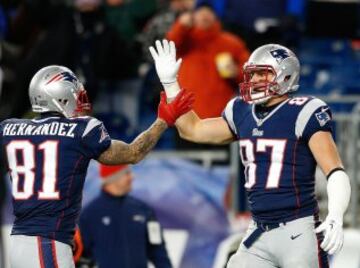 Hernandez y Gronkowski fueron la primera pareja de tight ends en coger 5 pases de TD cada uno en temporadas consecutivas con el mismo equipo. En 2011, además, batieron el récord de touchdowns, recepciones y yardas de tight ends jugando en el mismo equipo, combinándose para 169 recepciones, 1.927 yardas y 24 touchdowns.