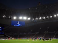 LONDON (United Kingdom), 17/03/2026.- Players of Atletico Madrid attend a training session in London, Great Britain, 17 March 2026. Atletico Madrid will face Tottenham Hotspur on 18 March 2026 in the UEFA Champions League Round of 16, 2nd leg match in London. (Liga de Campeones, Gran Bretaña, Reino Unido, Londres) EFE/EPA/DANIEL HAMBURY