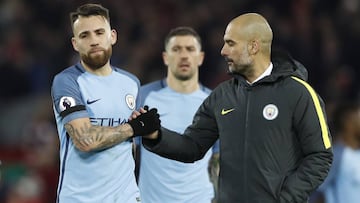 Otamendi y Guardiola en el City. 