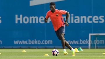 Samuel Umtiti en su primer entrenamiento como culé.