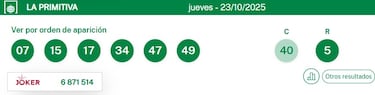 La Primitiva: comprobar los resultados del sorteo de hoy, jueves 23 de octubre