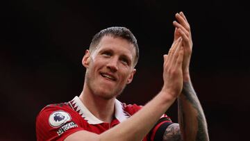 MANCHESTER, ENGLAND - FEBRUARY 19: Wout Weghorst of Manchester United during the Premier League match between Manchester United and Leicester City at Old Trafford on February 19, 2023 in Manchester, England. (Photo by Richard Heathcote/Getty Images)