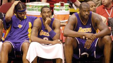 Kobe Bryant y Shaquille O&#039;Neal durante un partido de la NBA de Los &Aacute;ngeles Lakers