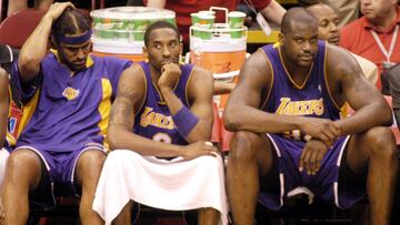 Kobe Bryant y Shaquille O'Neal durante un partido de la NBA de Los Ángeles Lakers