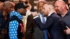 United States Boxing - Staples Center Los Angeles - July 11, 2017 Boxer Floyd Mayweather and mixed martial arts champion Conor McGregor square off. REUTERS/Lucy Nicholson