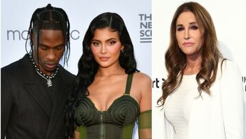 Collage de Kylie Jenner, Travis Scott y Caitlynn Jenner.
