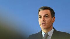 Spanish Prime Minister Pedro Sanchez speaks during a press conference with the European Commission President on a new initiative for vaccine cooperation with Latin American and Caribbean countries at the EU Parliament in Brussels on June 22, 2022. (Photo by JOHN THYS / AFP) (Photo by JOHN THYS/AFP via Getty Images)