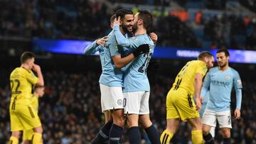 Los jugadores del Manchester City celebran uno de los goles