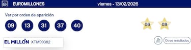 Euromillones: comprobar los resultados del sorteo de hoy, viernes 13 de febrero