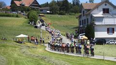 El pelot&oacute;n rueda durante la primera etapa del Tour de Suiza con final en Cham.