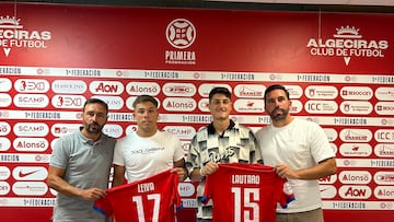 Álvaro Leiva y Lautaro Spatz, presentados en la sala de prensa del Nuevo Mirador. Foto: Algeciras CF.