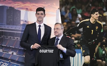 Courtois junto al presidente del Real Madrid, Florentino Pérez. 