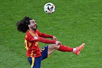Spain's defender #24 Marc Cucurella controls the ball during the UEFA Euro 2024 Group B football match between Spain and Croatia at the Olympiastadion in Berlin on June 15, 2024. (Photo by GABRIEL BOUYS / AFP)