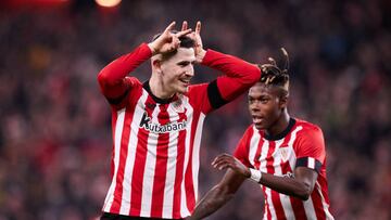 BILBAO, SPAIN - FEBRUARY 03: Oihan Sancet of Athletic Club reacts after scoring goal during the La Liga Santander match between Athletic Club and Cadiz CF at San Mames  on February 3, 2023, in Bilbao, Spain. (Photo By Ricardo Larreina/Europa Press via Getty Images)