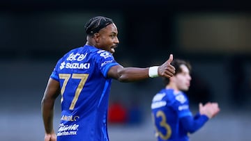 Soccer Football - Liga MX - Pumas UNAM v Monterrey - Estadio Olimpico Universitario, Mexico City, Mexico - February 22, 2026 Pumas UNAM's Alvaro Angulo celebrates scoring their second goal REUTERS/Eloisa Sanchez