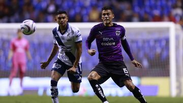 (L-R), Miguel Sansores of Puebla and Hector Moreno of Monterrey during the game Puebla vs Monterrey, corresponding to Round 11 of the Torneo Apertura 2023 of the Liga BBVA MX, at Cuauhtemoc Stadium, on October 03, 2023.
<br><br>
(I-D), Miguel Sansores de Puebla y Hector Moreno de Monterrey durante el partido Puebla vs Monterrey, correspondiente a la Jornada 11 del Torneo Apertura 2023 de la Liga BBVA MX, en el Estadio Cuauhtemoc, el 03 de Octubre de 2023.