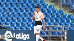 Bernardo Espinosa of Espanyol see the red card during the spanish league, LaLiga, football match played between Getafe CF and RCD Espanyol de Barcelona at Coliseum Alfonso Perez Stadium on June 16, 2020 in Getafe, Madrid, Spain. The Spanish La Liga is res