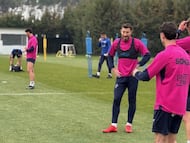 Sergi Enriche, durante el entrenamiento del Huesca.