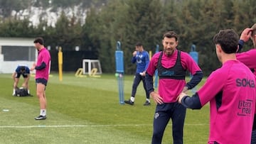Sergi Enriche, durante el entrenamiento del Huesca.