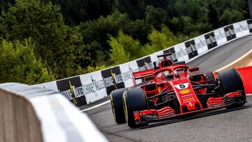 VXH03. FRANCORCHAMPS (B&Eacute;LGICA), 24/08/2018.- El piloto alem&aacute;n de F&oacute;rmula Uno Sebastian Vettel de la escuder&iacute;a Ferrari participa en la primera sesi&oacute;n de entrenamientos en el circuito Spa-Francorchamps en Francorchamps, B&eacute;lgica, hoy, 24 de agosto de 2018. El Gran Premio de B&eacute;lgica de F&oacute;rmula Uno se celebra el pr&oacute;ximo 26 de agosto. EFE/ Srdjan Suki