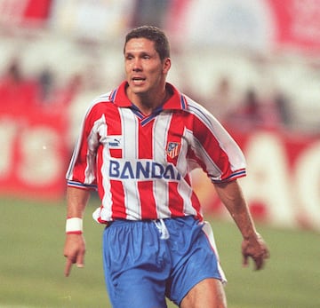 Diego Pablo Simeone (1994-97 y 2003-05) Mediocentro de brega y llegada no exento de técnica. Fue el alma del Atlético que ganó el Doblete en la 1995-96. Volvió al equipo como entrenador y ha conseguido formar una escuadra de leyenda gracias al trabajo y a la constancia. Uno de los grandes símbolos de la historia del Atlético.