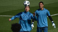 Cristiano Ronaldo, en el entrenamiento del Real Madrid.