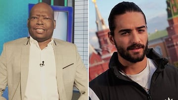 Im&aacute;genes del exfutbolista Faustino Asprilla en un plat&oacute; de televisi&oacute;n y del cantante Maluma en Rusia durante el Mundial