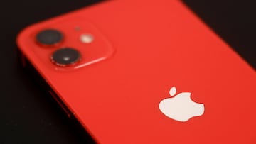 FILE PHOTO: An Apple iPhone 12 is pictured in a mobile phone store in Nantes, France, Sept. 13, 2023. REUTERS/Stephane Mahe/File Photo