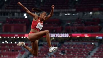 Spain&#039;s Ana Peleteiro competes in the women&#039;s triple jump qualification during the Tokyo 2020 Olympic Games at the Olympic Stadium in Tokyo on July 30, 2021. (Photo by Javier SORIANO / AFP)