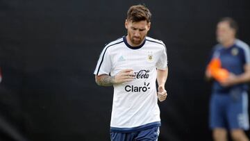 Messi, en un entrenamiento con Argentina.