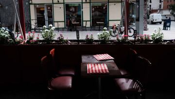 NEW YORK, NEW YORK - AUGUST 31: A table stands empty at a restaurant in Manhattan on August 31, 2020 in New York City. While New York City restaurants are currently permitted to serve take-out and to offer sidewalk dining, they are not allowed to offer in