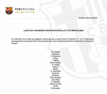 Messi included in Valverde's list for Sevilla game