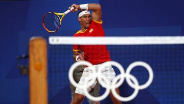 Rafael Nadal, durante su partido de dobles en los Juegos de París 2024.
