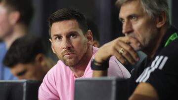 Sep 30, 2023; Fort Lauderdale, Florida, USA; Inter Miami CF forward Lionel Messi (10) looks on during the first half against New York City FC at DRV PNK Stadium. Mandatory Credit: Sam Navarro-USA TODAY Sports