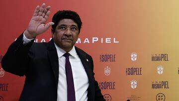 El presidente de la Federación Brasileña de Fútbol (CBF), Ednaldo Rodrigues durante la presentación del partido contra el racismo entre España y Brasil.